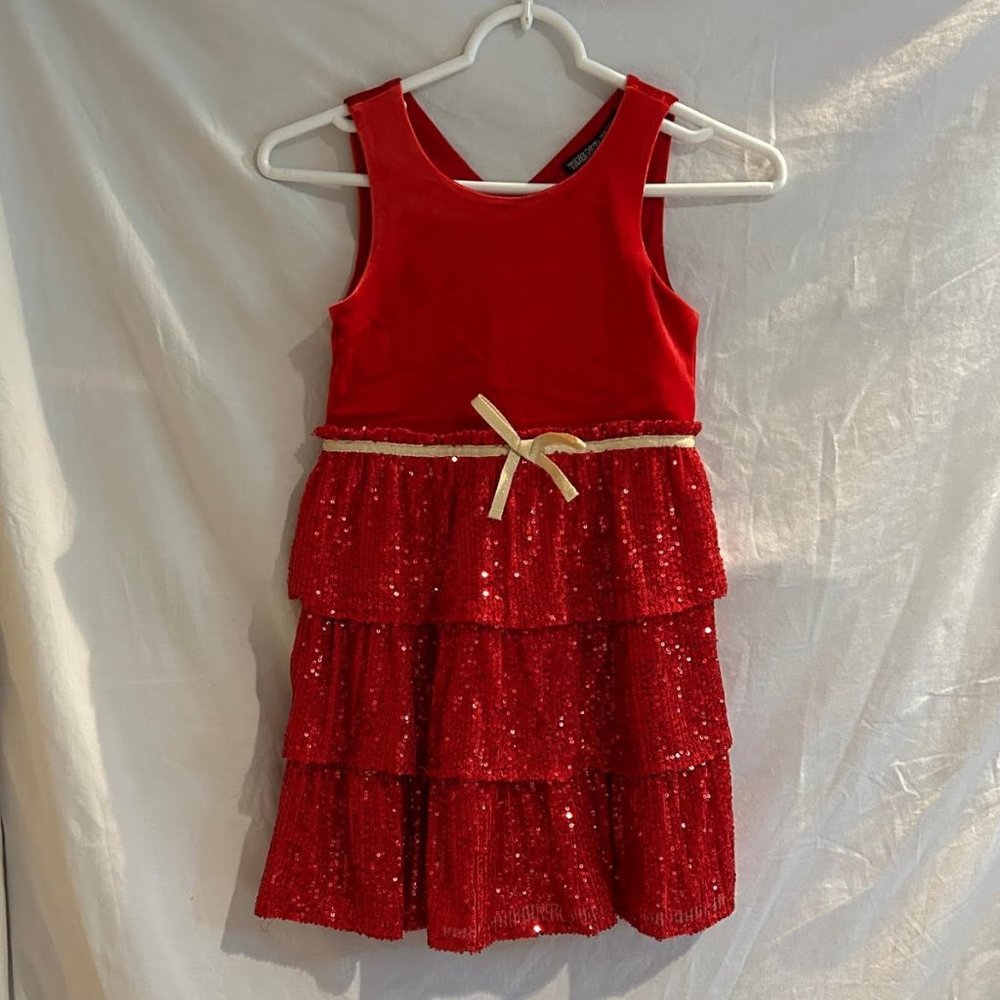 Three Pink Hearts Girls Small Red Velvet and Sequins Holiday Dress NWT